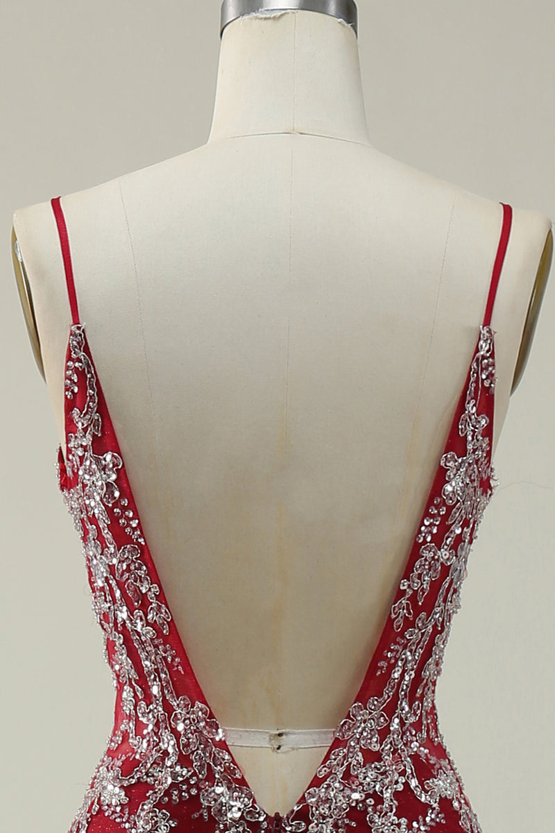 Load image into Gallery viewer, Mermaid Spaghetti Straps Sequins Burgundy Long Prom Dress with Bronzing