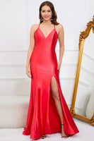 Load image into Gallery viewer, Mermaid Backless Red Long Prom Dress with Slit
