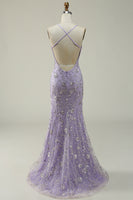 Load image into Gallery viewer, Sparkly Mermaid V-Neck Sequins Purple Long Prom Dress with Slit
