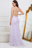 Load image into Gallery viewer, V-Neck Sparkly Mermaid Sequins Purple Long Prom Dress with Slit