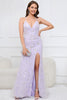 Load image into Gallery viewer, V-Neck Sparkly Mermaid Sequins Purple Long Prom Dress with Slit