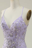 Load image into Gallery viewer, Sparkly Mermaid V-Neck Sequins Purple Long Prom Dress with Slit