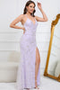 Load image into Gallery viewer, V-Neck Sparkly Mermaid Sequins Purple Long Prom Dress with Slit