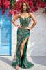 Load image into Gallery viewer, Lace-Up Back Mermaid Dark Green Long Prom Dress with Slit
