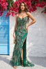Load image into Gallery viewer, Lace-Up Back Mermaid Dark Green Long Prom Dress with Slit