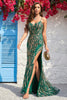 Load image into Gallery viewer, Lace-Up Back Mermaid Dark Green Long Prom Dress with Slit
