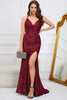 Load image into Gallery viewer, Sparkly Mermaid Sequins Burgundy Long Prom Dress with Slit