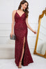 Load image into Gallery viewer, Sparkly Mermaid Sequins Burgundy Long Prom Dress with Slit