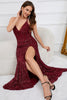 Load image into Gallery viewer, Sparkly Mermaid Sequins Burgundy Long Prom Dress with Slit