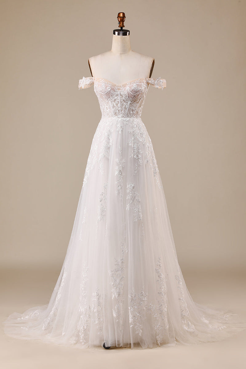 Load image into Gallery viewer, Ivory Detachable Off the Shoulder Corset Tulle Wedding Dress