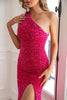 Load image into Gallery viewer, Light Blue One Shoulder Sequins Prom Dress