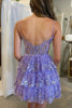 Load image into Gallery viewer, Sparkly Dark Blue Corset Top Spaghetti Straps A-Line Lace Short Party Dress