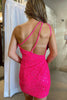 Load image into Gallery viewer, Fuchsia Sequins One Shoulder Party Dress