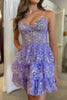 Load image into Gallery viewer, Sparkly Dark Blue Corset Top Spaghetti Straps A-Line Lace Short Party Dress