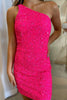Load image into Gallery viewer, Fuchsia Sequins One Shoulder Party Dress