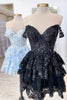 Load image into Gallery viewer, Sparkly Navy Corset Tiered Lace A-Line Short Prom Dress