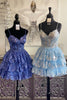 Load image into Gallery viewer, Sparkly Dark Blue Corset Top Spaghetti Straps A-Line Lace Short Party Dress