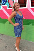 Load image into Gallery viewer, Sparkly Light Blue V-Neck Tight Sequins Short Party Dress