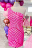 Load image into Gallery viewer, Hot Pink One Shoulder Sequins Tight Short Party Dress