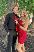 Load image into Gallery viewer, Fuchsia Sequins One Shoulder Party Dress