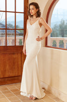 Load image into Gallery viewer, Mermaid Spaghetti Straps White Wedding Dress with Button