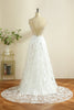 Load image into Gallery viewer, White Lace Deep V-Neck Boho Sweep Train Wedding Dress with Appliques