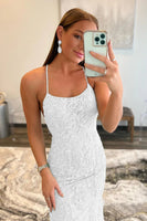 Load image into Gallery viewer, Fuchsia Spaghetti Straps Appliques Prom Dress