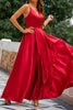 Load image into Gallery viewer, Burgundy Satin Prom Dress