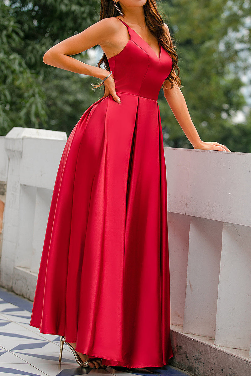 Load image into Gallery viewer, Burgundy Satin Prom Dress