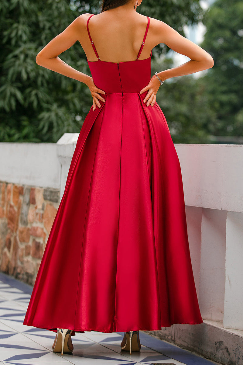 Load image into Gallery viewer, Burgundy Satin Prom Dress