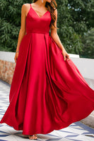 Load image into Gallery viewer, Burgundy Satin Prom Dress