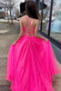 Load image into Gallery viewer, Hot Pink A-Line Tulle Long Prom Dress with Pockets