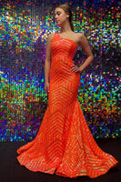 Load image into Gallery viewer, Dark Red One Shoulder Sequined Mermaid Prom Dress