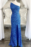 Load image into Gallery viewer, Glitter Black Sequins Long Prom Dress with Slit