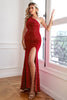 Load image into Gallery viewer, Glitter Black Mermaid One Shoulder Sequins Prom Dress With Slit