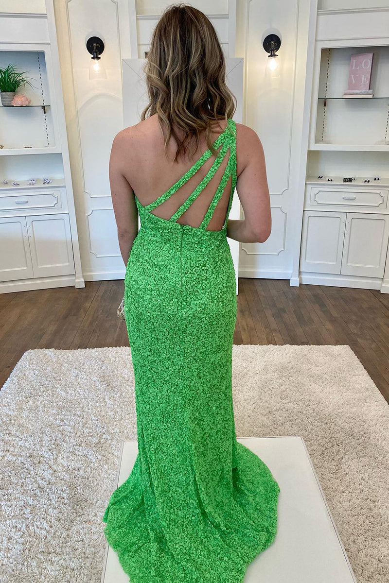 Load image into Gallery viewer, Light Blue One Shoulder Sequins Prom Dress
