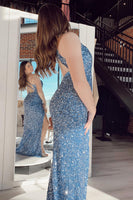 Load image into Gallery viewer, Royal Blue Glitter Party Dress with Slit