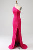 Load image into Gallery viewer, Sparkly Orange Mermaid One Shoulder Sequins Prom Dress with Slit