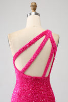 Load image into Gallery viewer, Sparkly Orange Mermaid One Shoulder Sequins Prom Dress with Slit