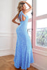 Load image into Gallery viewer, Light Blue One Shoulder Sequins Prom Dress