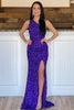 Load image into Gallery viewer, Royal Blue Glitter Party Dress with Slit