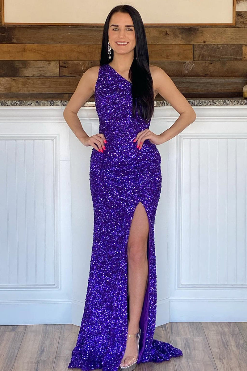 Load image into Gallery viewer, Royal Blue Glitter Party Dress with Slit
