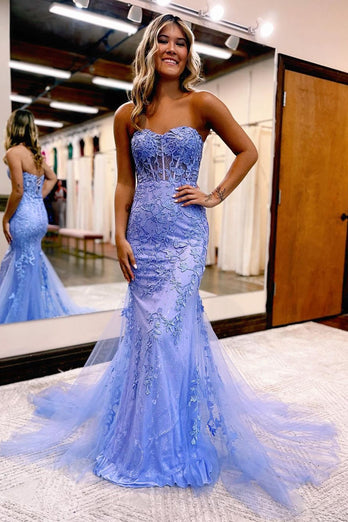 Coral Sweetheart Lace-Up Long Mermaid Prom Dress with Appliques