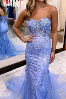 Load image into Gallery viewer, Purple Strapless Prom Dress with Appliques