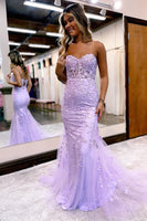 Load image into Gallery viewer, Purple Strapless Prom Dress with Appliques