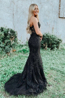 Black Strapless Prom Dress with Appliques