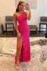 Load image into Gallery viewer, Fuchsia Stars Sequins Prom Dress