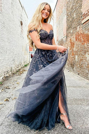 Light Green Off the Shoulder Prom Dress with Appliques