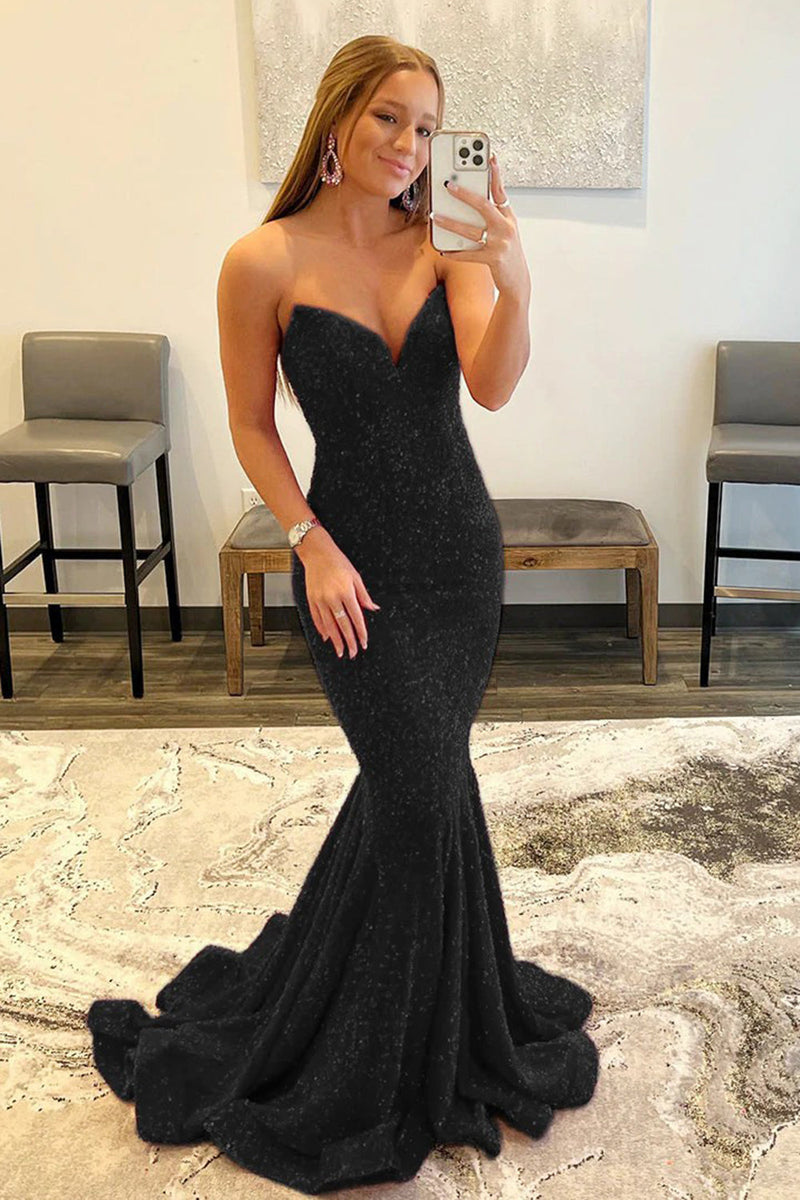 Load image into Gallery viewer, Black Sweetheart Mermaid Prom Dress