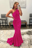 Load image into Gallery viewer, Mermaid One Shoulder Black Sequins Prom Dress